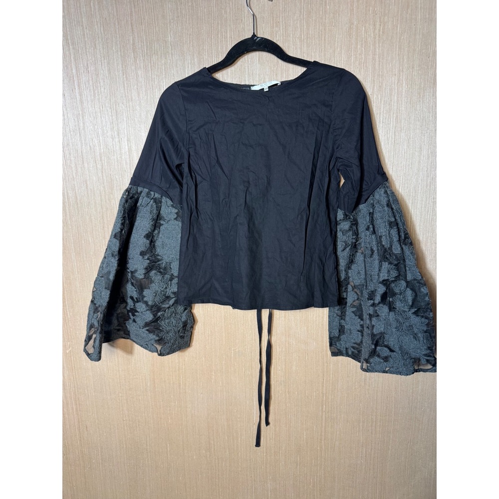 Sea New York Black Lace Up Back Bell Sleeve Blouse Top XS Made in USA
